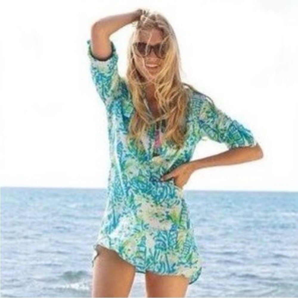 Lilly Pulitzer Lighthouse Tunic Women’s Size S Captive Roll Tab‎ Sleeves Cotton